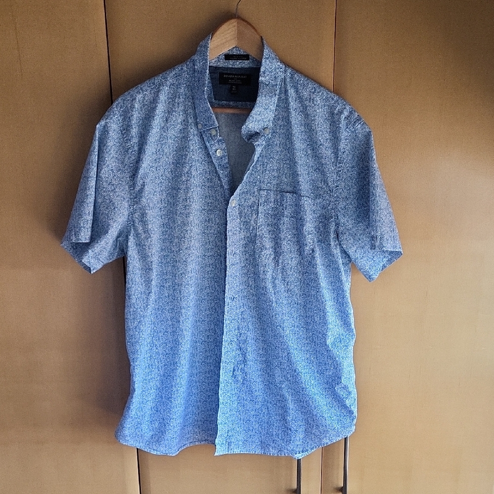 Banana Republic Blue Patterned Casual Shirt 100% Organic Cotton